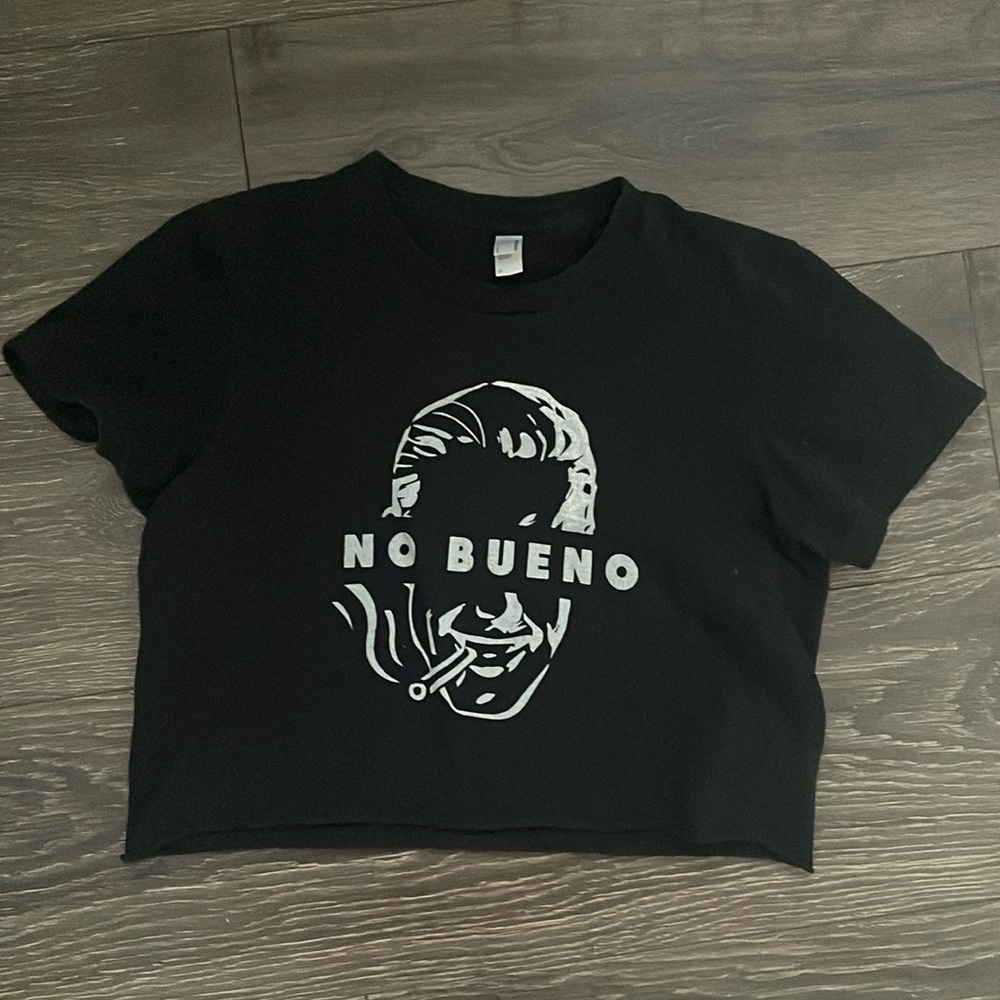 American Apparel No Bueno Black Cropped T-Shirt MEDIUM